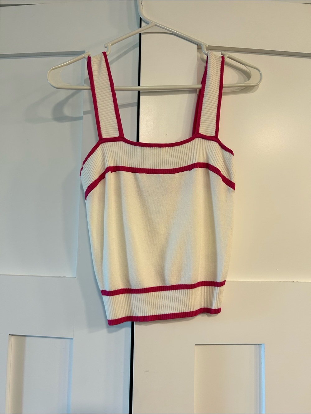 Vici Cream Knit Tank with Fuchsia Trim